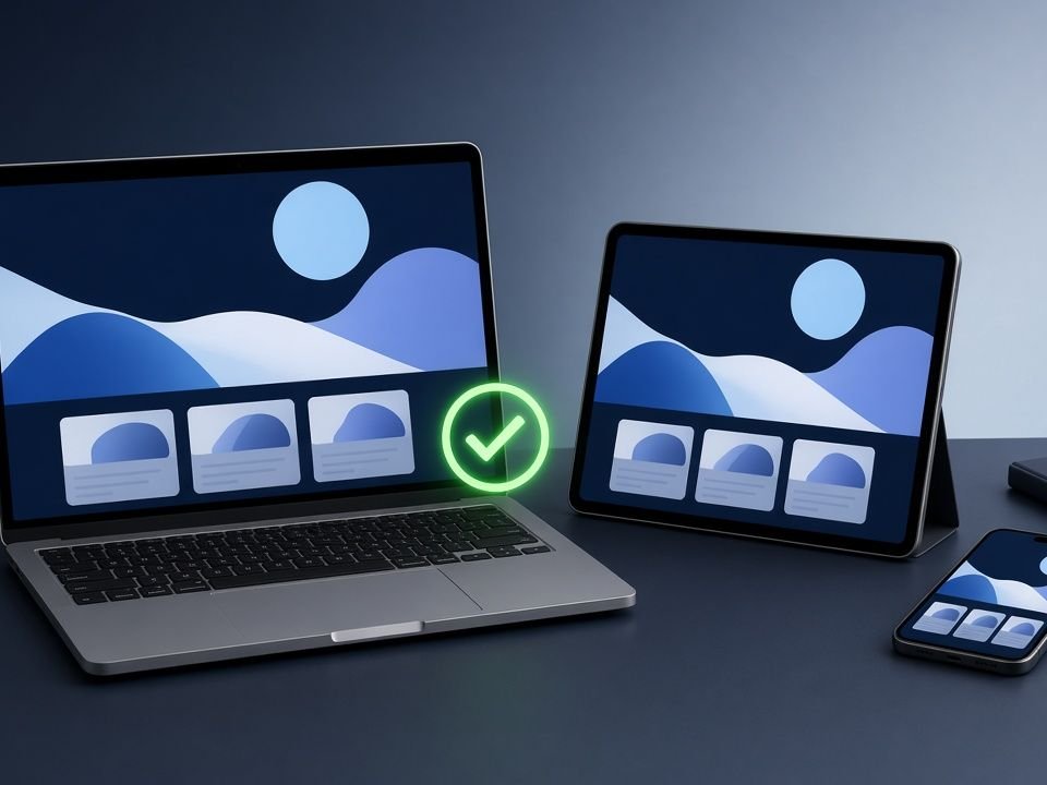 The same website shown on a laptop, tablet, and phone